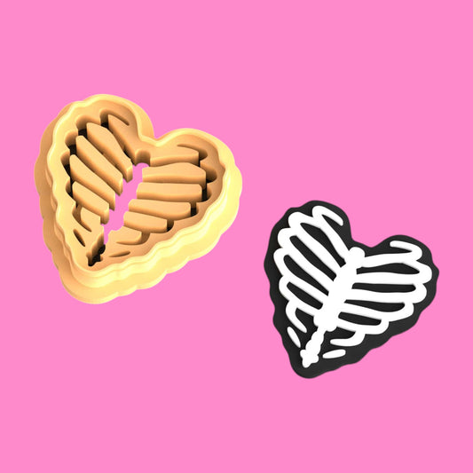 Skeleton Rib Heart Clay Cutter – Creepy Cute in 5 Sizes or Set of 5