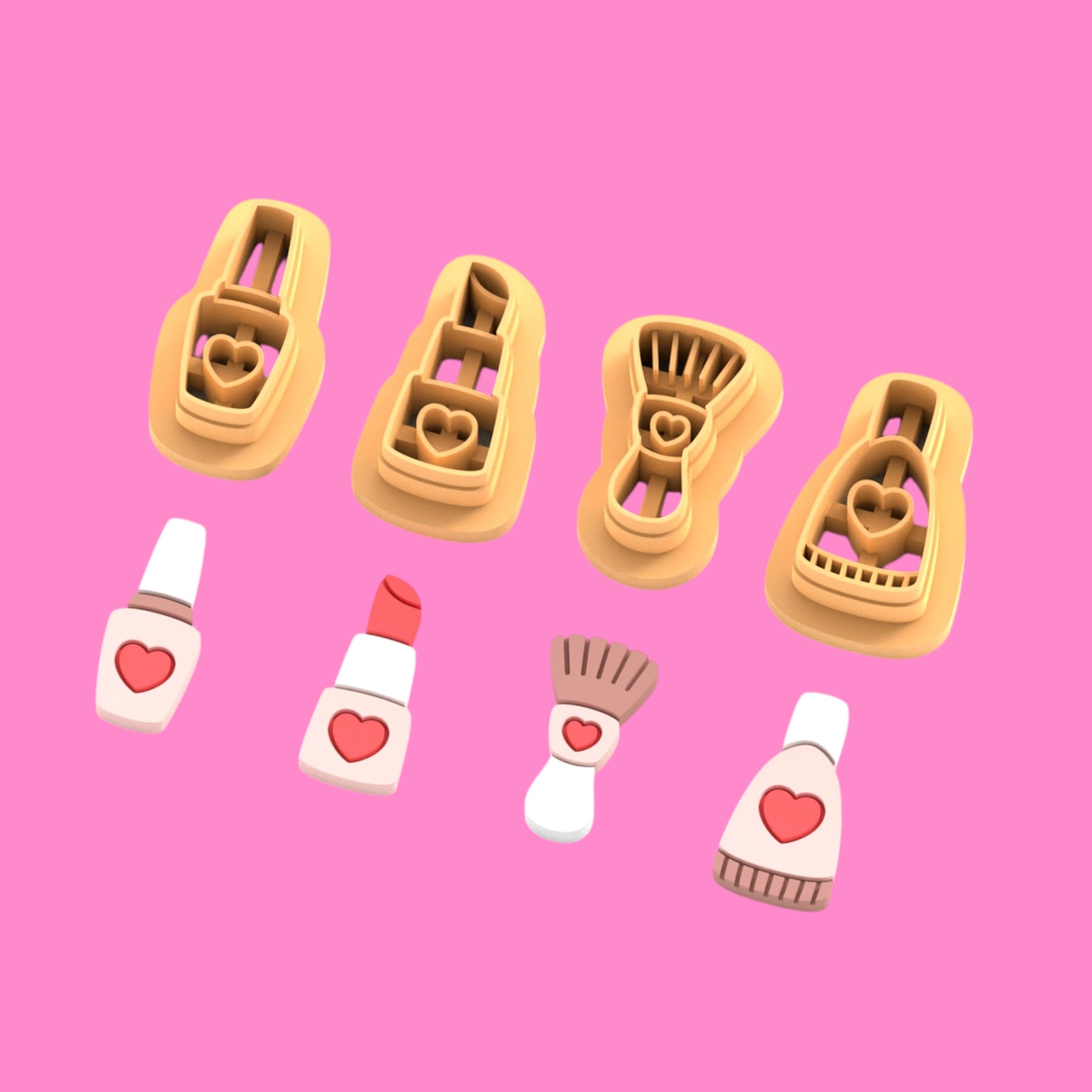 Valentine’s Glam Makeup Clay Cutter Set – Heart-Themed Lipstick, Polish & Beauty Tools