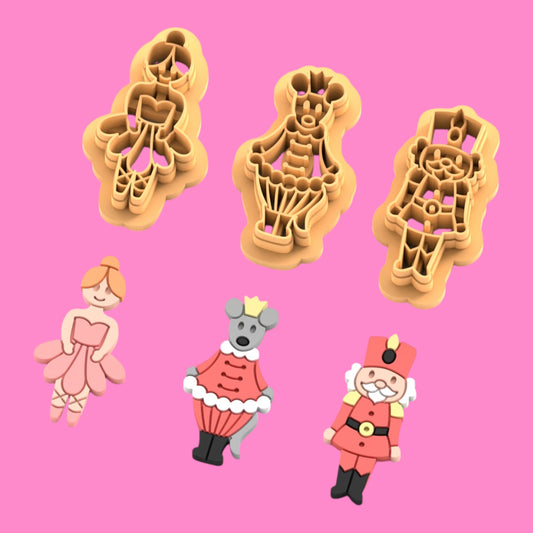 Nutcracker Ballet Clay Cutter Set – Ballerina, Mouse King & Soldier Festive Polymer Clay Tools