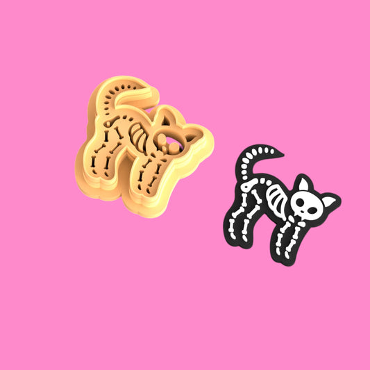 Skeleton Cat Clay Cutter – Spooky Kitty Vibes (5 Sizes or Full Set)