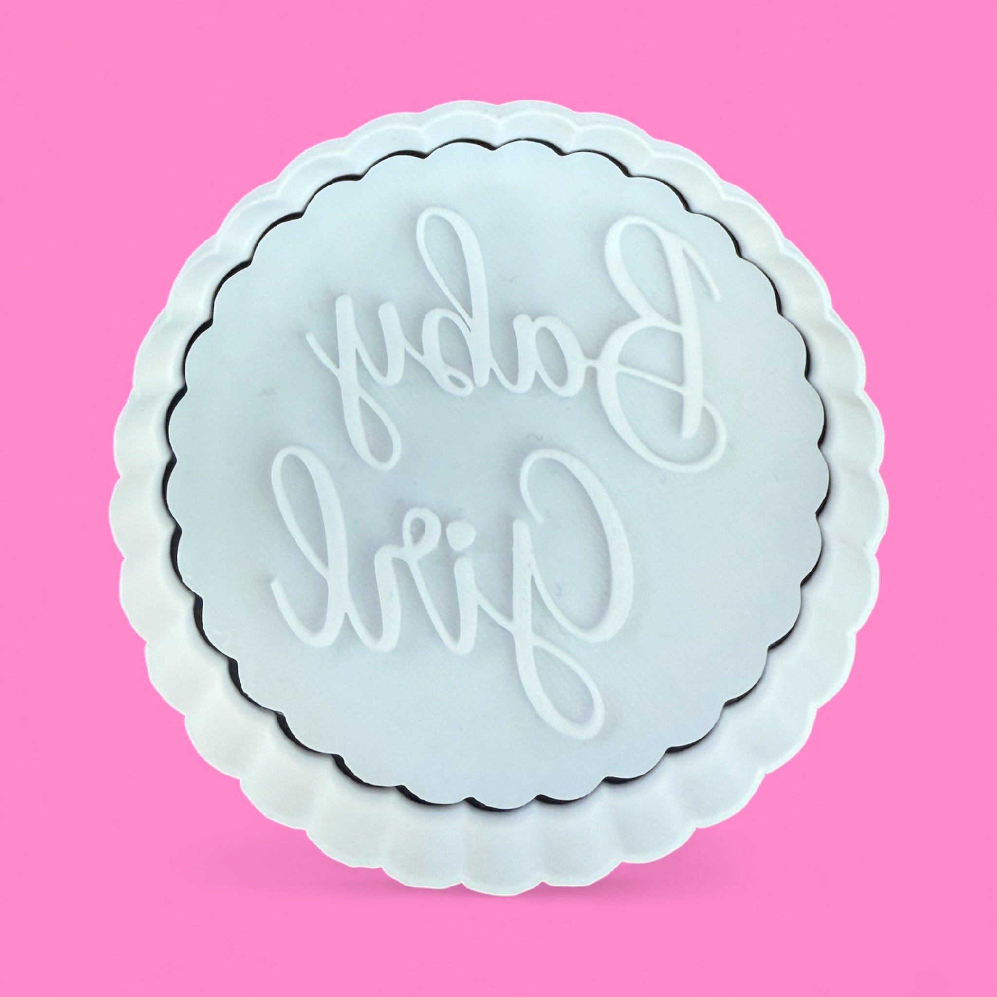 “Baby Girl” Cookie Embosser & Cutter Set – Scalloped Edge (8cm)