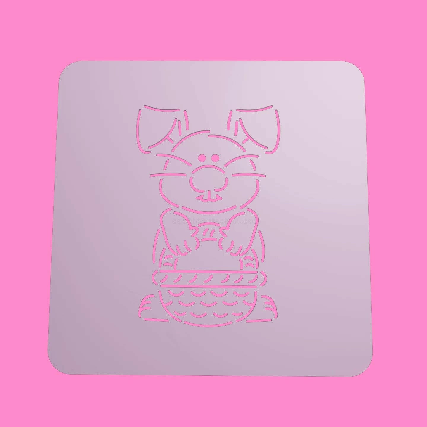 "Bunny & Easter Basket Stencil – Easter Cookie & Cake Decorating Sheet".