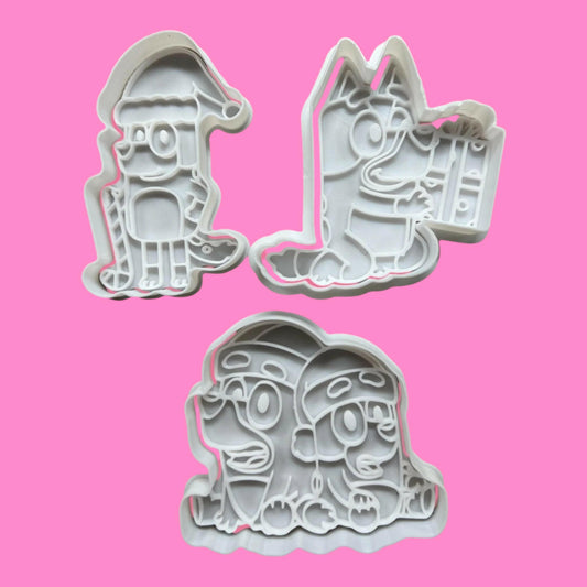 Bluey Christmas Cookie Cutter and Embosser Stamp Complete Set.