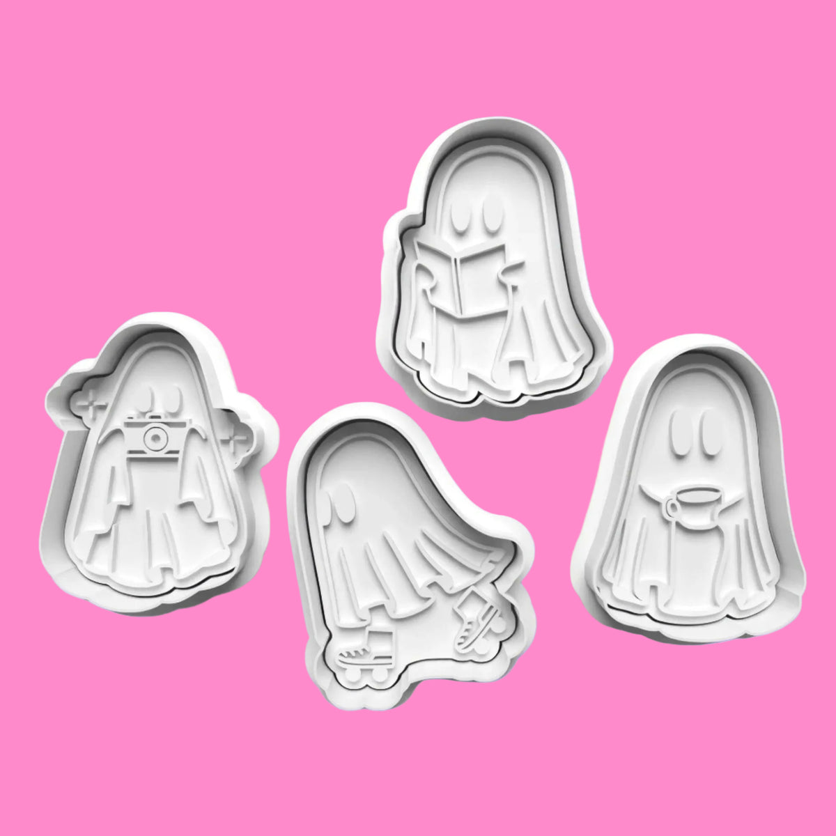 Halloween Ghosts complete Cookie Cutter and Embosser Stamp Set..