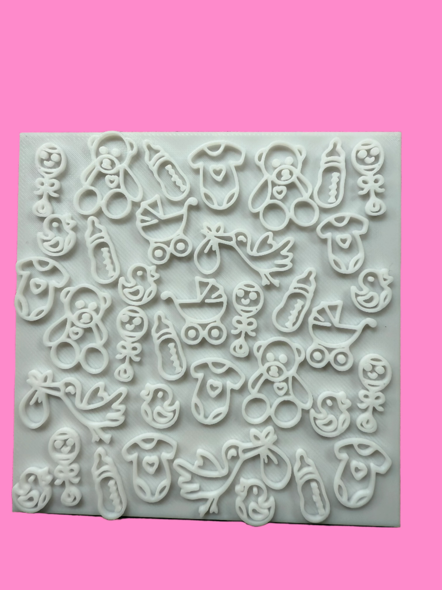 3D-Printed Baby Shower Embosser or Debosser Sheet – 10 cm Square, Hand Wash Only