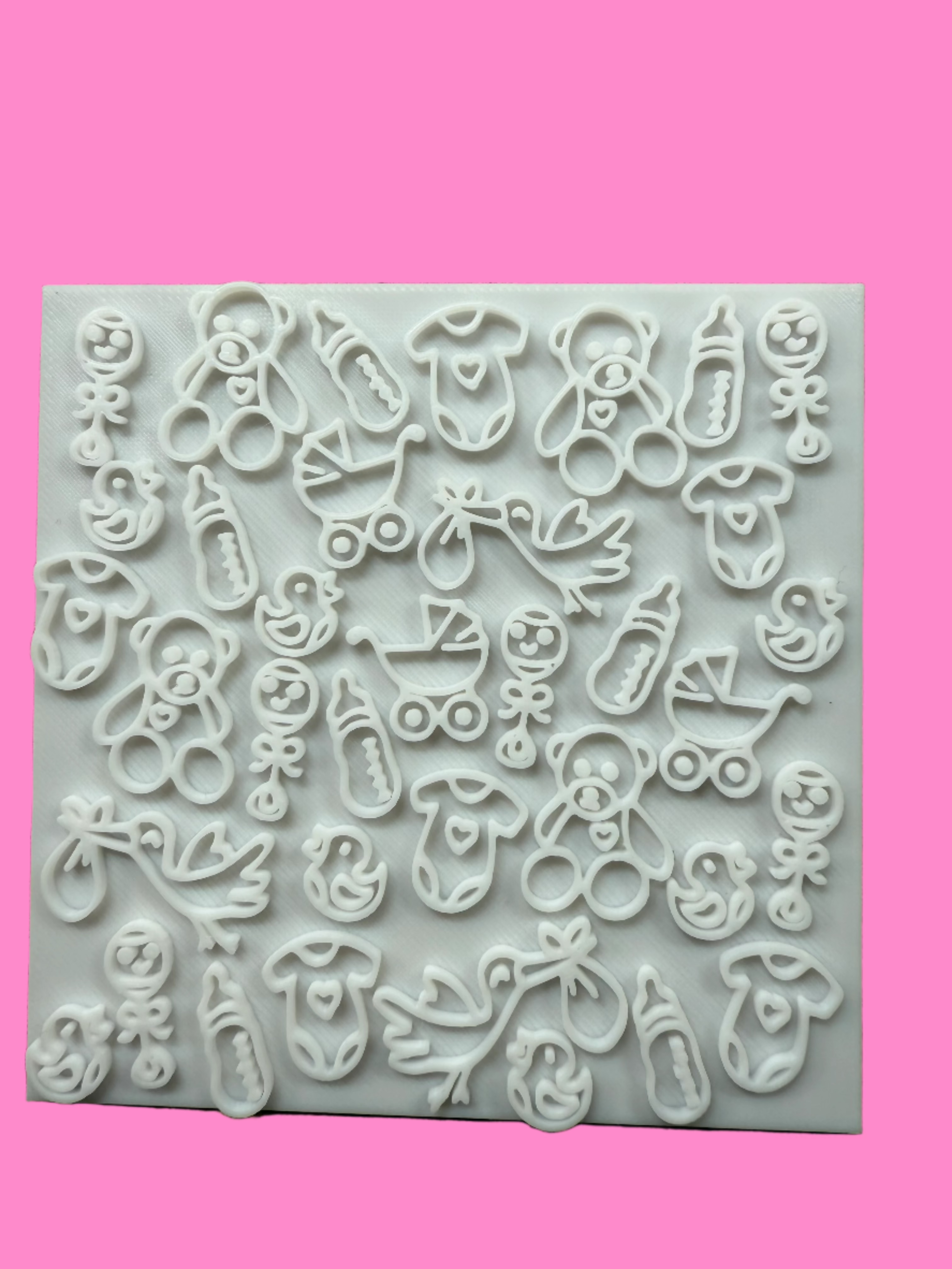 3D-Printed Baby Shower Embosser or Debosser Sheet – 10 cm Square, Hand Wash Only.