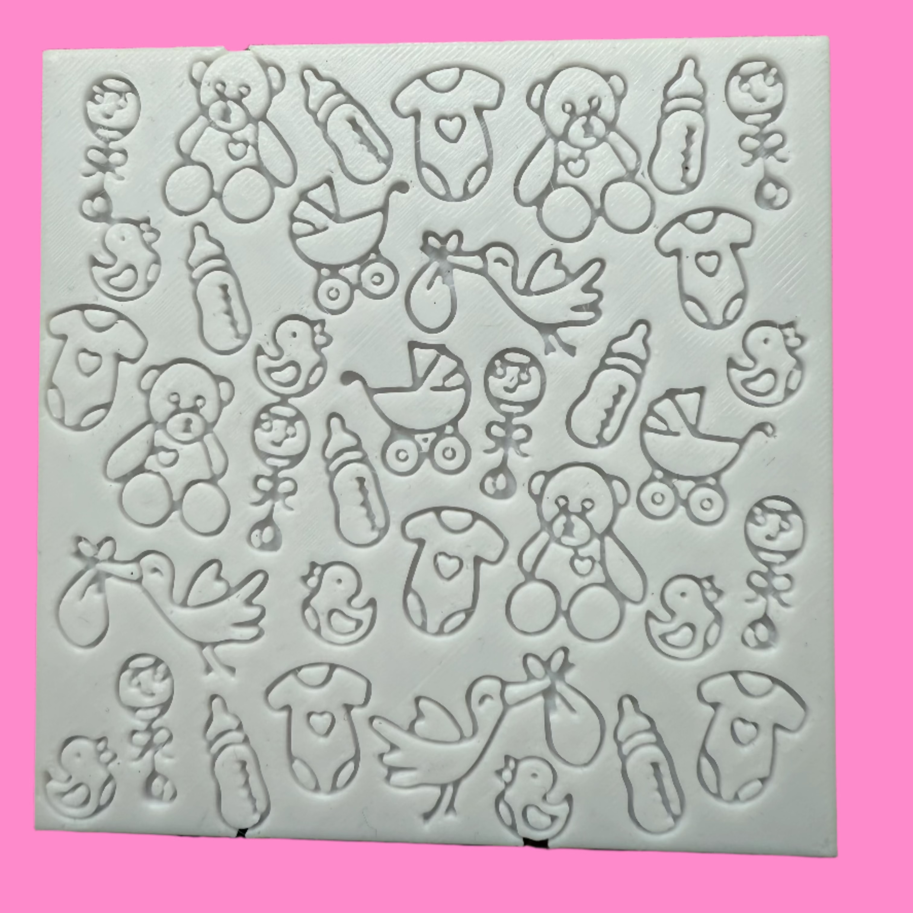 3D-Printed Baby Shower Embosser or Debosser Sheet – 10 cm Square, Hand Wash Only.