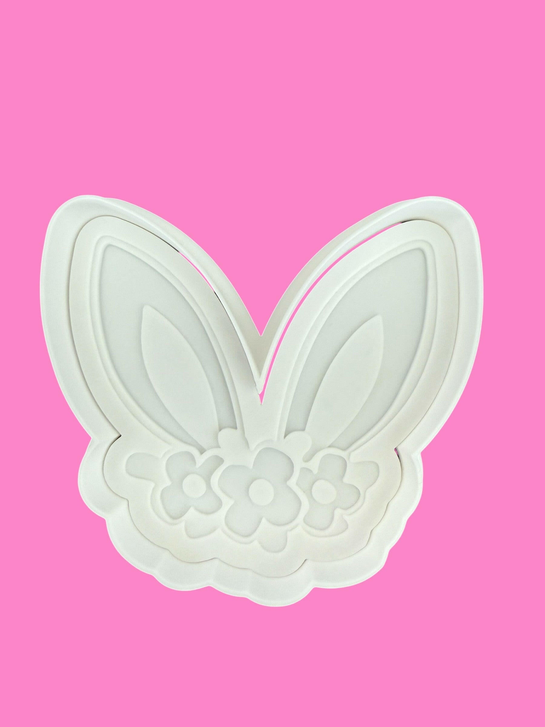 Bunny Ears and Flowers Multilayered Stamp and Cookie Cutter – Adorable Baking Tool.