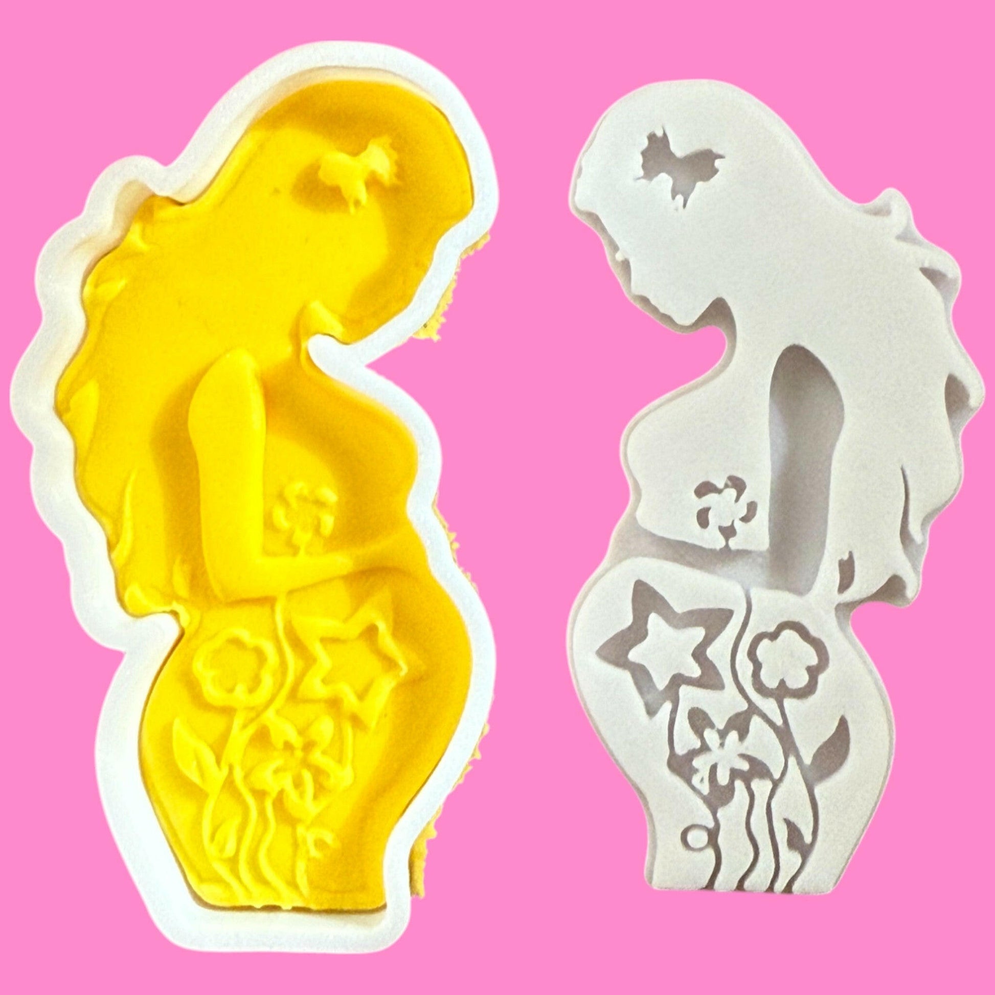 Pregnant Mum To Be with Floral Bump Cookie Cutter & Outboss Stamp.