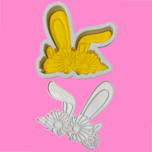 Bunny Ears with Floral Cookie Cutter & Stamp | Easter & Spring Baking | PLA