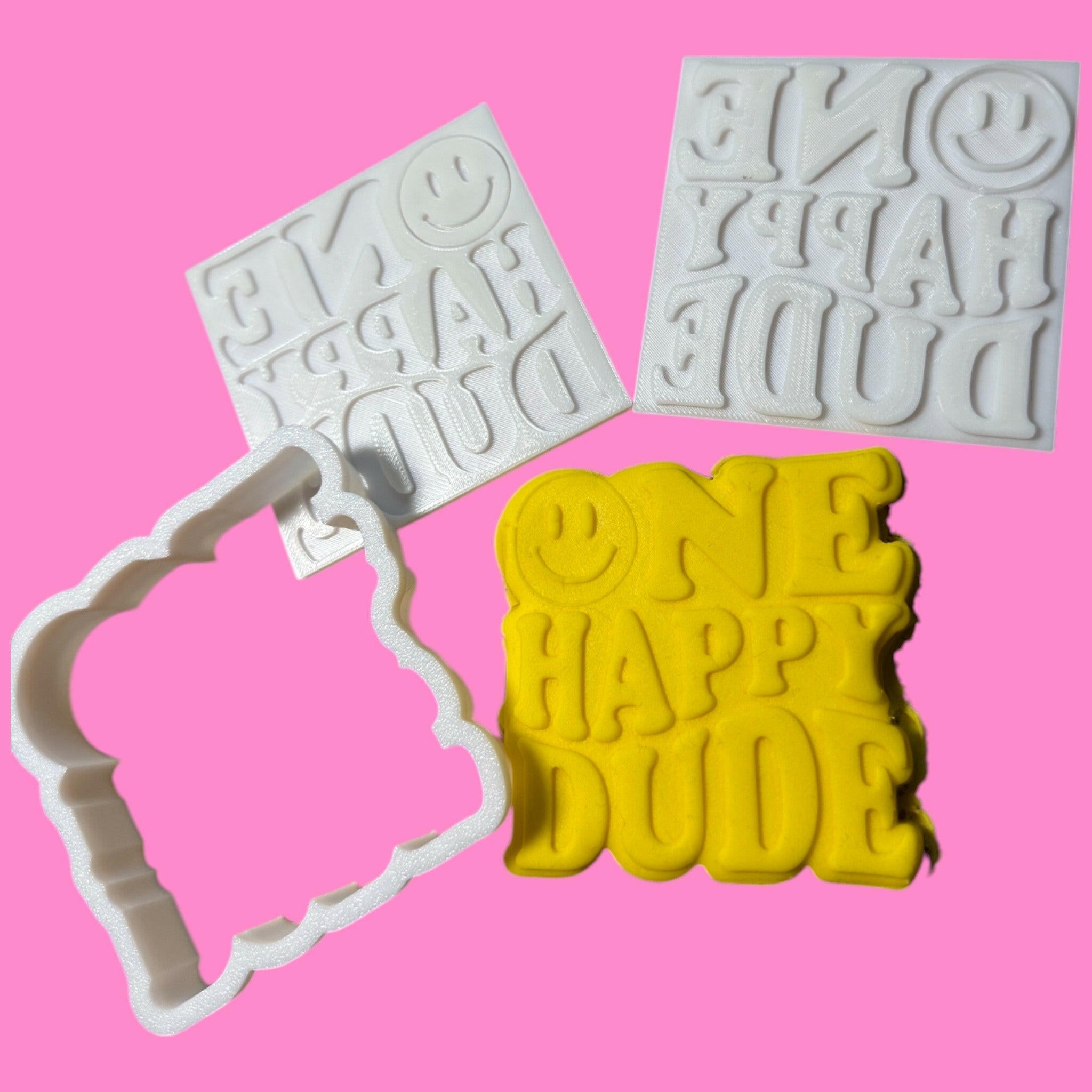 "One Happy Dude" Cookie Cutter & Stamp | Smiley Face Birthday Design | PLA.