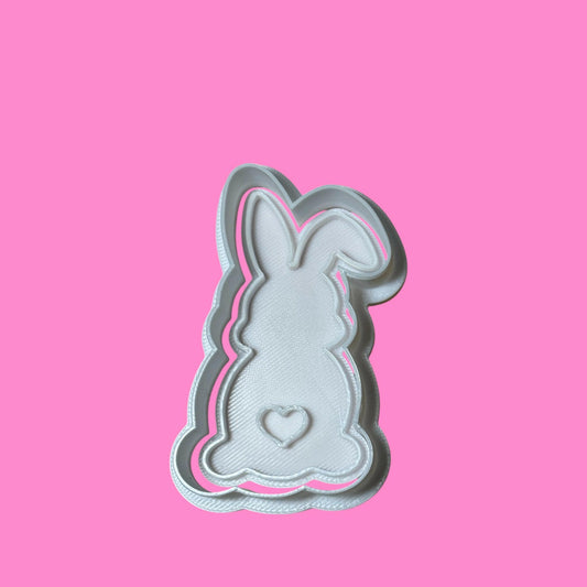 Bunny Silhouette with Fluffy Tail Cookie Cutter & Stamp | Easter Baking | PLA
