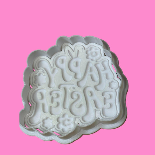 Happy Easter Wavy Font Cookie Cutter & Stamp | Spring & Holiday Baking | PLA.