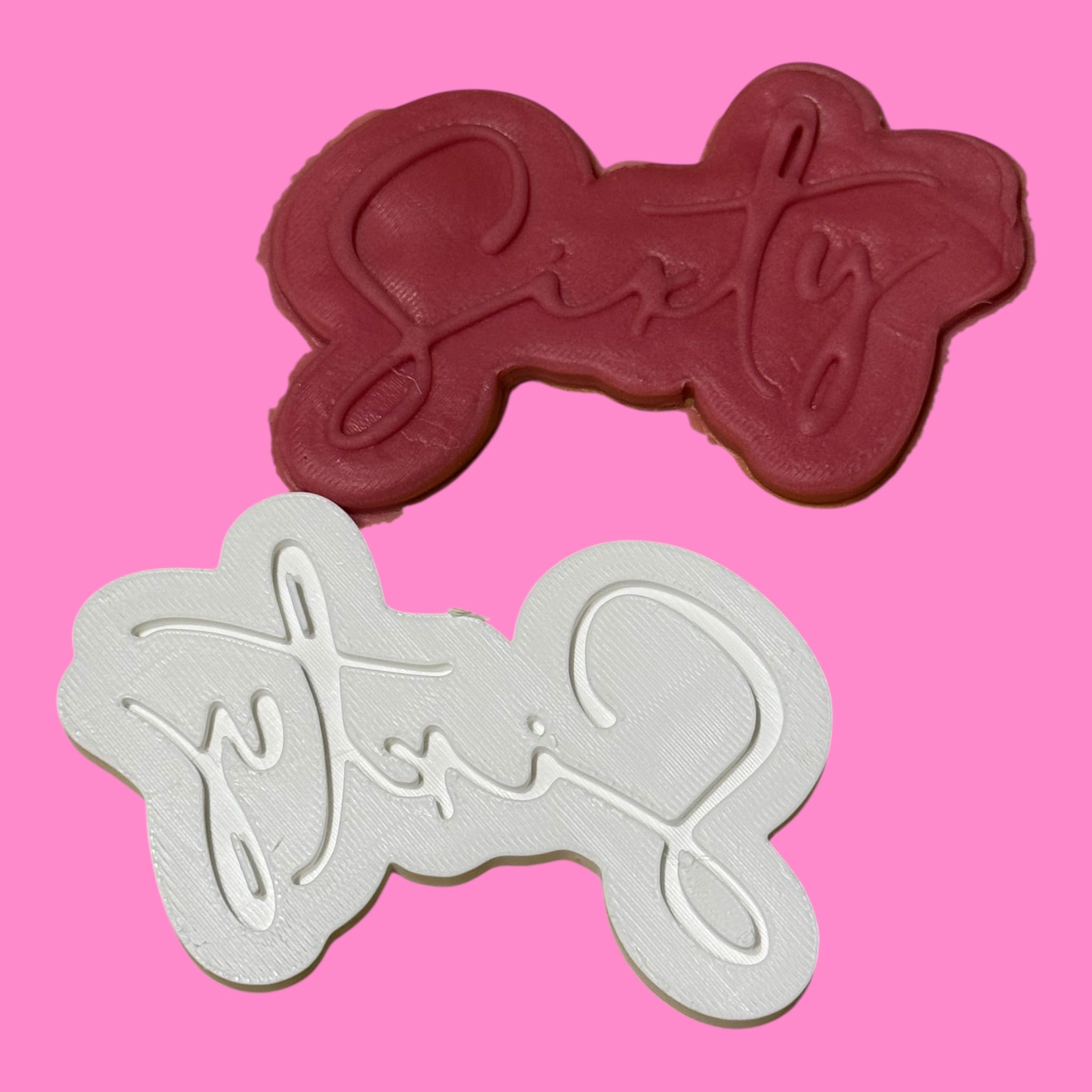 "Sixty" Birthday Milestone Cookie Cutter & Stamp - Elegant Script Design - Outboss