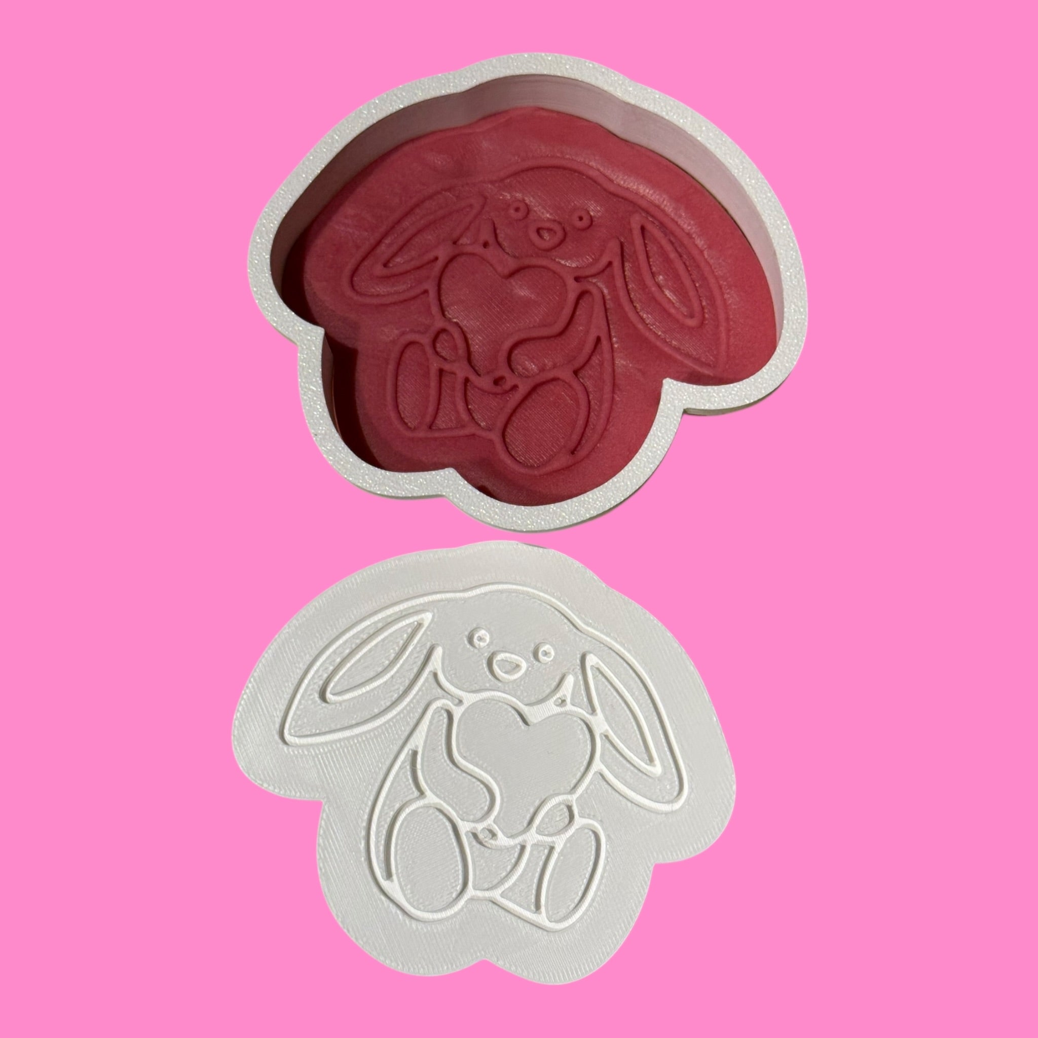 Jellycat-Inspired Bunny Cookie Cutter & Stamp | Bunny Hugging Heart Design | Outboss & Emboss Versions