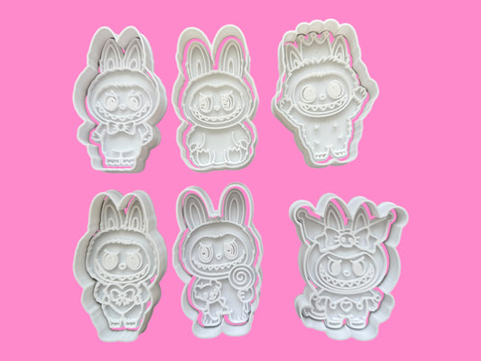 Inspired by Labubu Cookie Cutter & Embosser Stamp Set – Set of 6 Mischievous Character Design Set-1