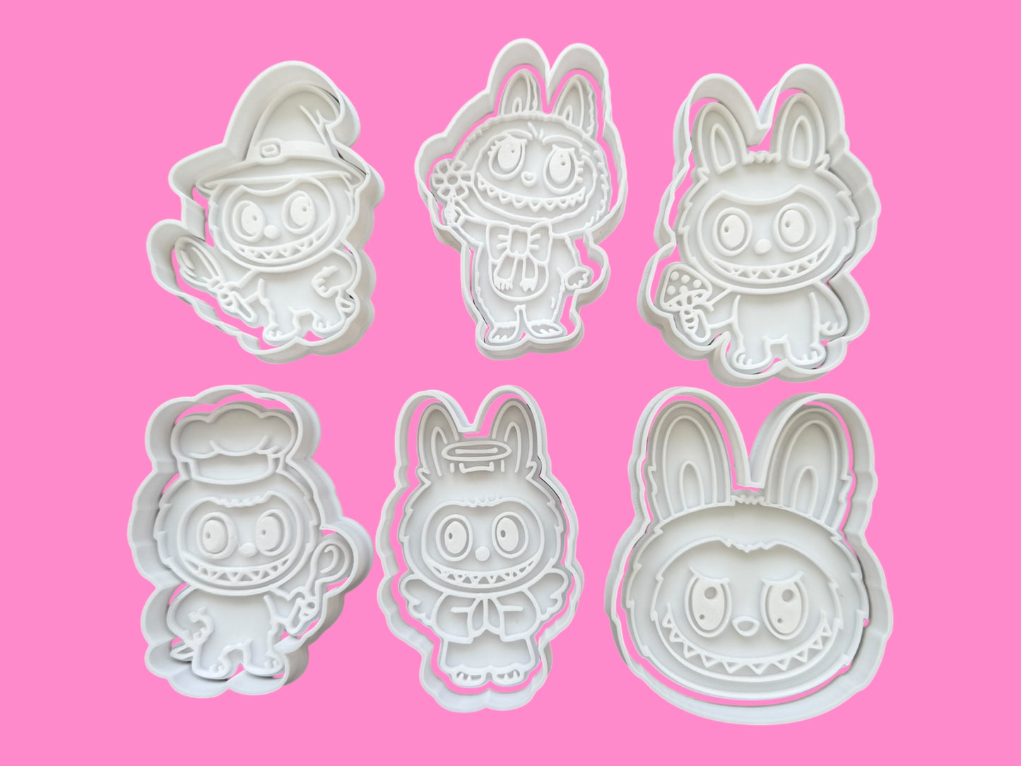 Inspired by Labubu  Cookie Cutter & Embosser Stamp Set – Set of 6 Mischievous Character Design Set-2