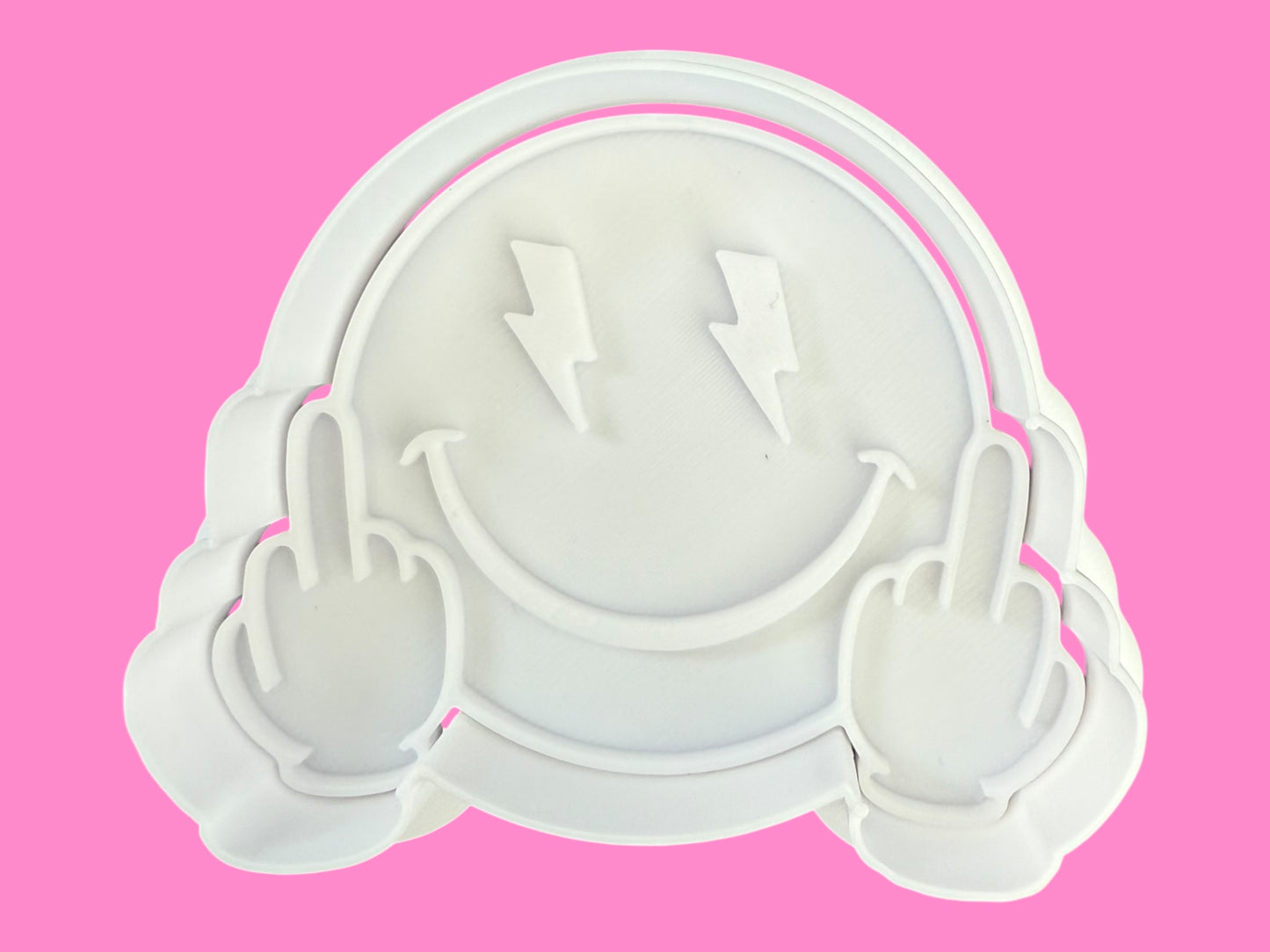 Smiley Face Cookie Cutters – Rock On, Love Heart & Up Yours (7.5–8cm)