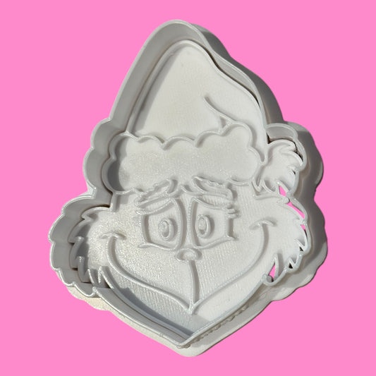 Grumpy Christmas Face Cookie Cutter & Embosser – Holiday Grinch-Inspired Stamp
