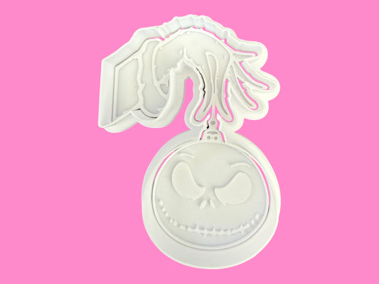 Grinch Hand with Jack Skellington Bauble – Cookie Cutter & Embosser Stamp (8.5cm)