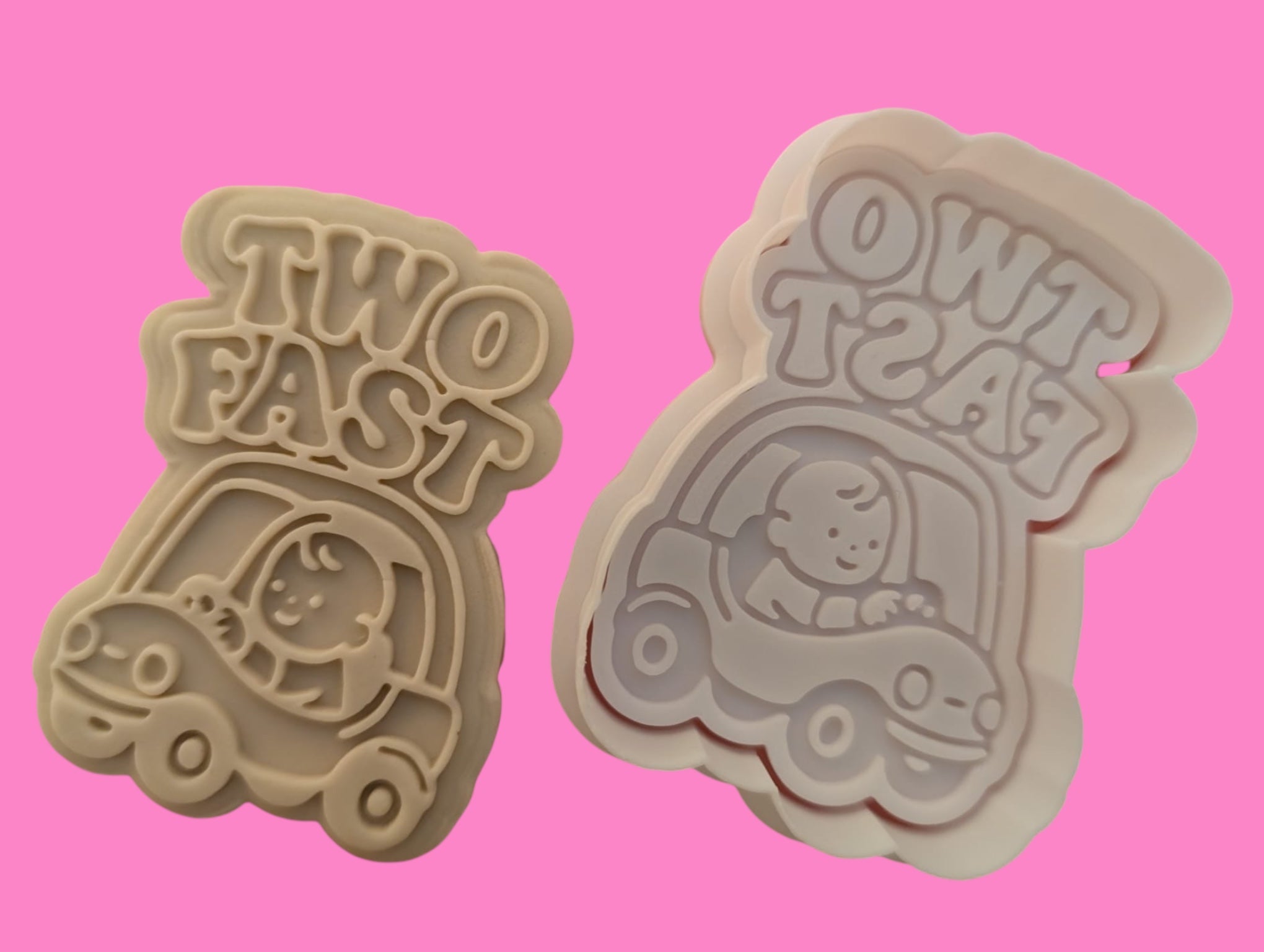 "Two Fast" Baby Stroller Car Cookie Cutter & Embosser – 2nd Birthday Design