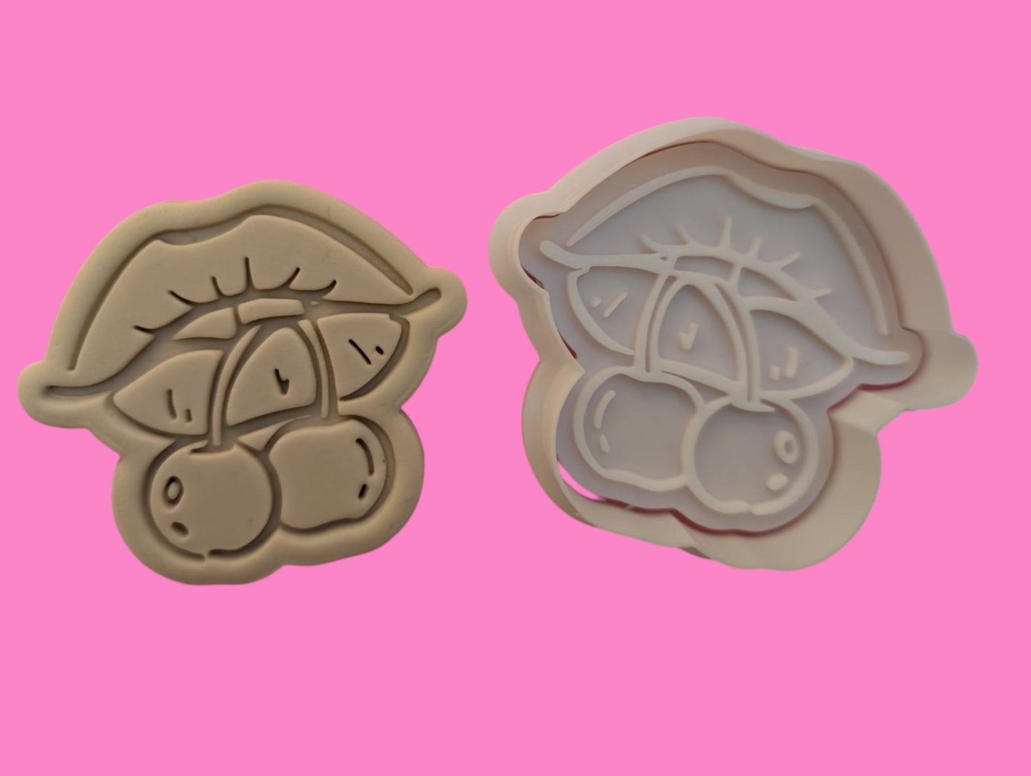 Lips Biting Cherry Cookie Cutter & Embosser – Sassy Two-Cherry Design