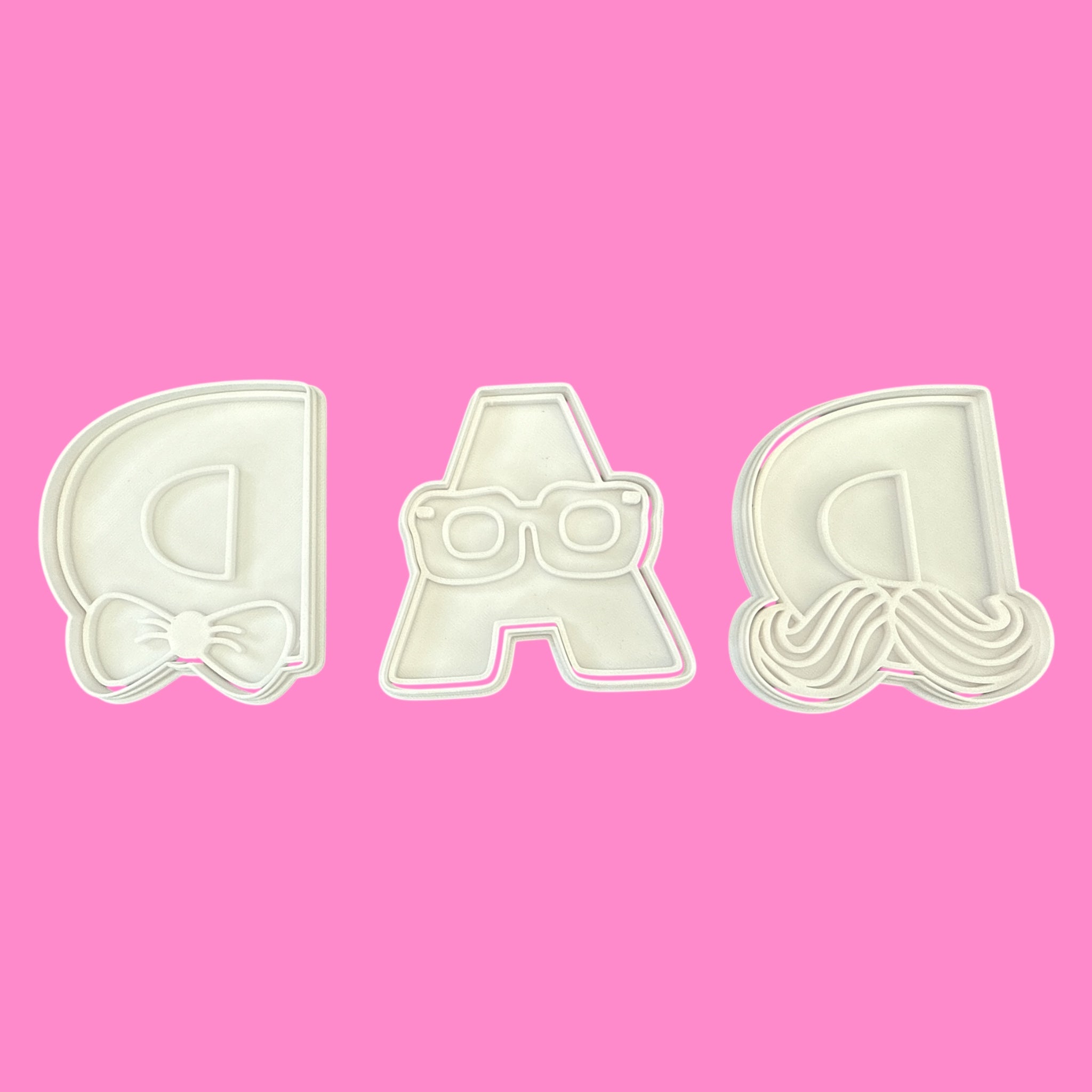 DAD Cookie Cutter & Outboss Stamp Set – 6-Piece Father's Day Design with Glasses, Tie & Moustache