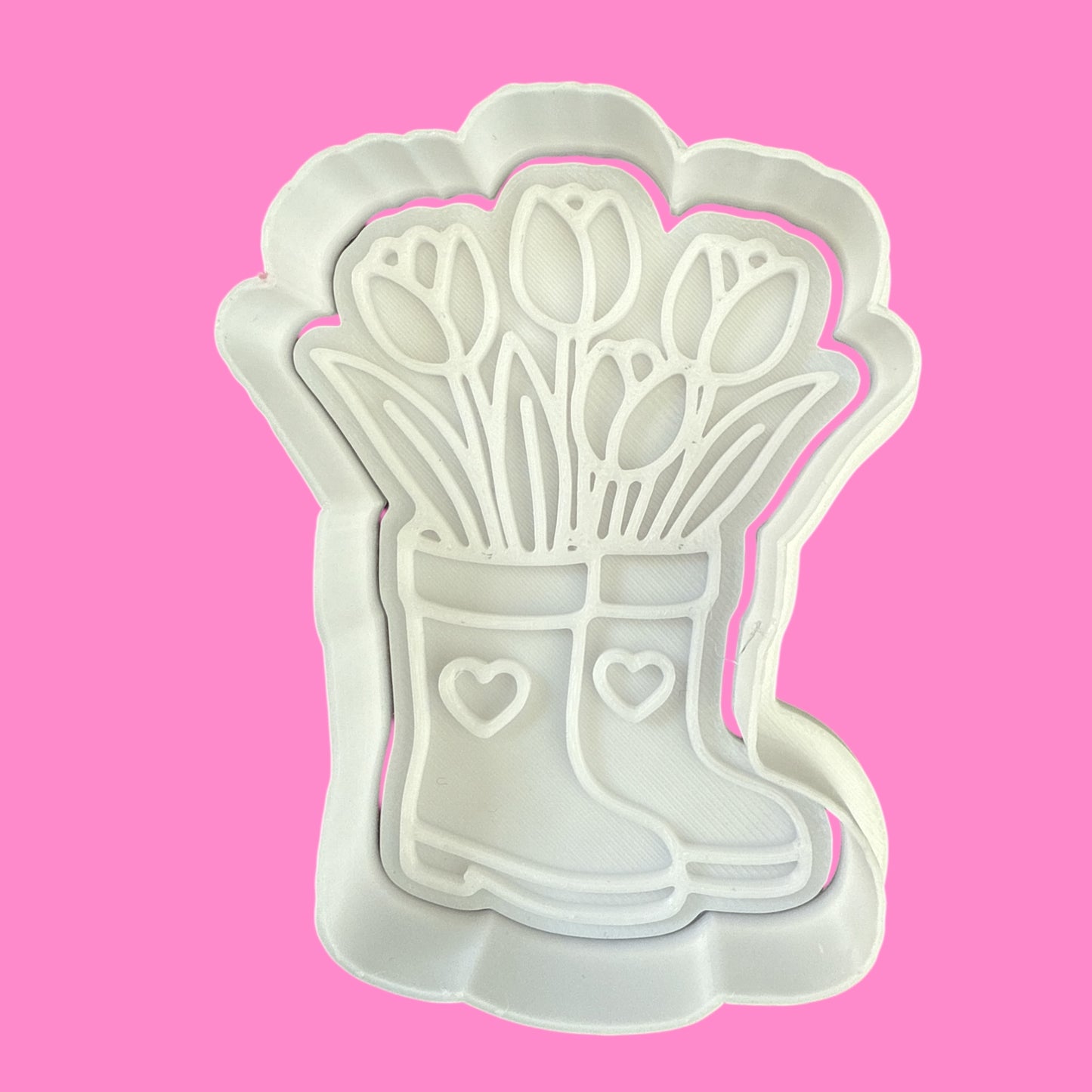 Wellington Boots with Tulips Cookie Cutter & Stamp – Love Heart & Floral Spring Design