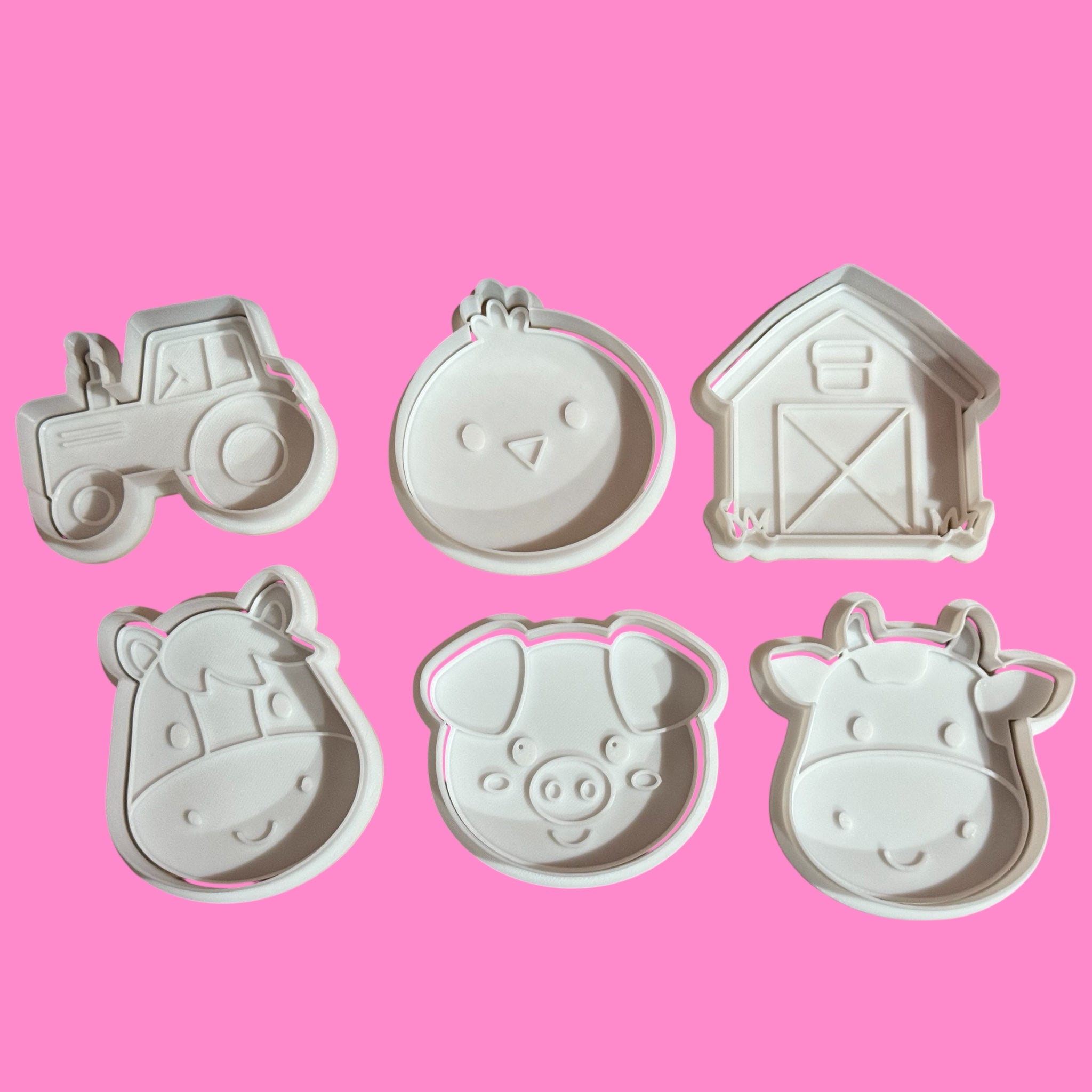 Farm Cookie Cutter & Embosser Set – Horse,Pig Chick, Cow, Tractor, Barn