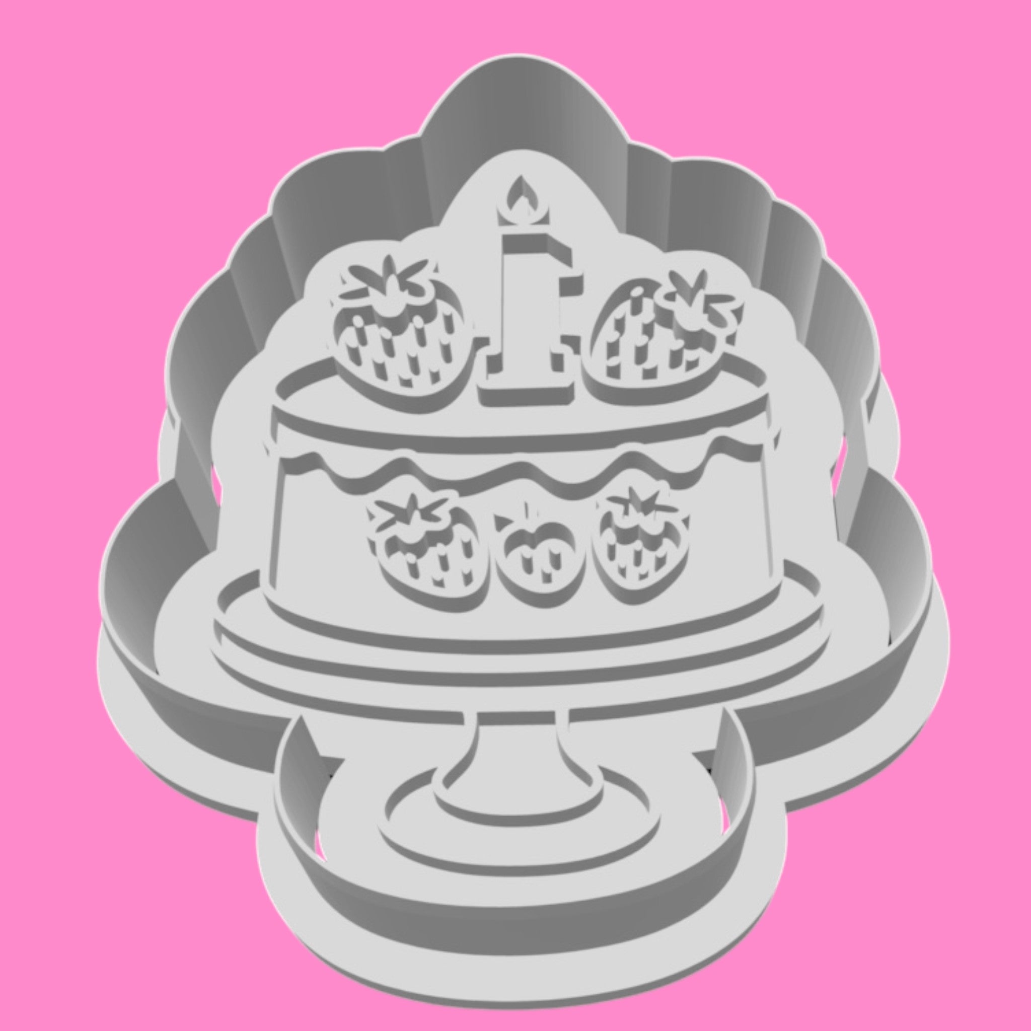 Strawberry Cake: 8cm First Birthday Strawberry Cake Cookie Cutter - Whimsical Berry Celebration
