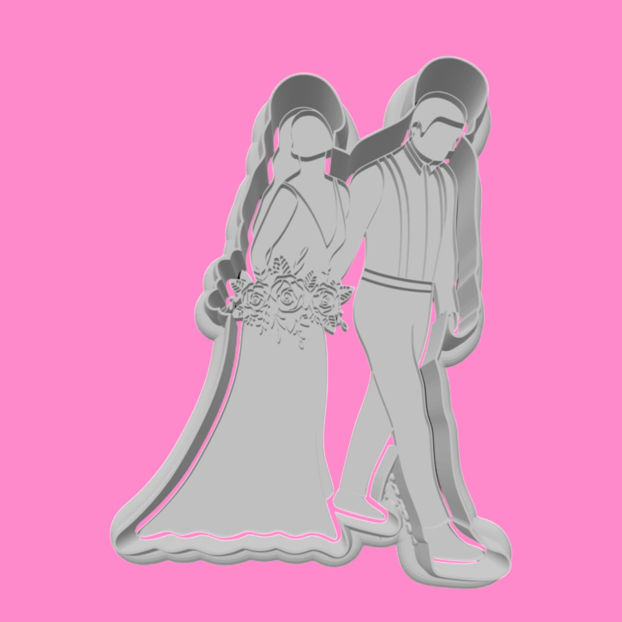 Wedding Set: 9cm Wedding Couple Cookie Cutter - Elegant Bride & Groom with Flowers
