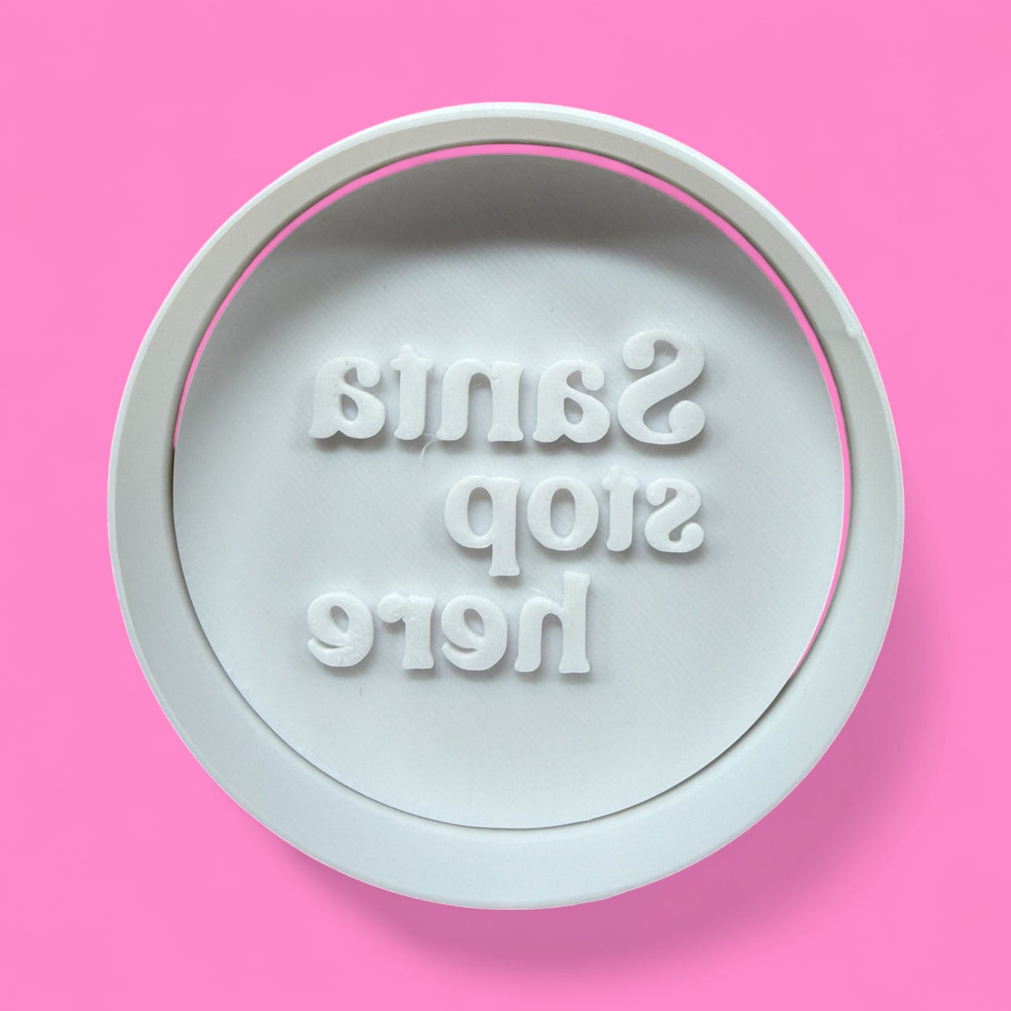 "Santa Stop Here" Embosser or Outbosser – 8cm Christmas Cookie Stamp