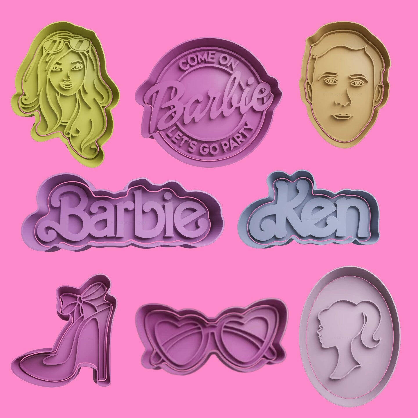 Barbie-Inspired Embosser and Cookie Cutter Set – Set of 8.