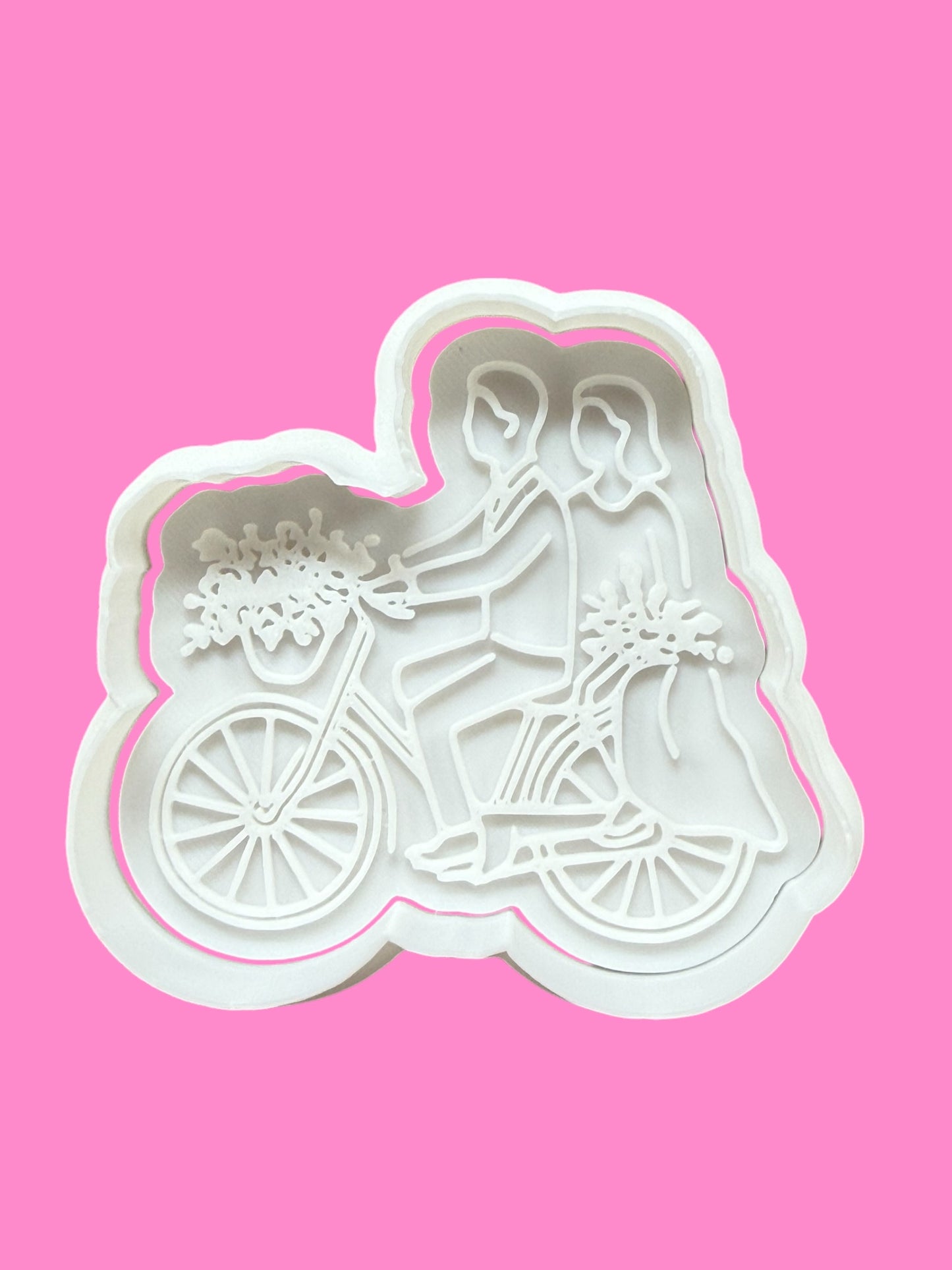 Bride & Groom on Push Bike Cookie Cutter & Embosser – Floral Wedding Design