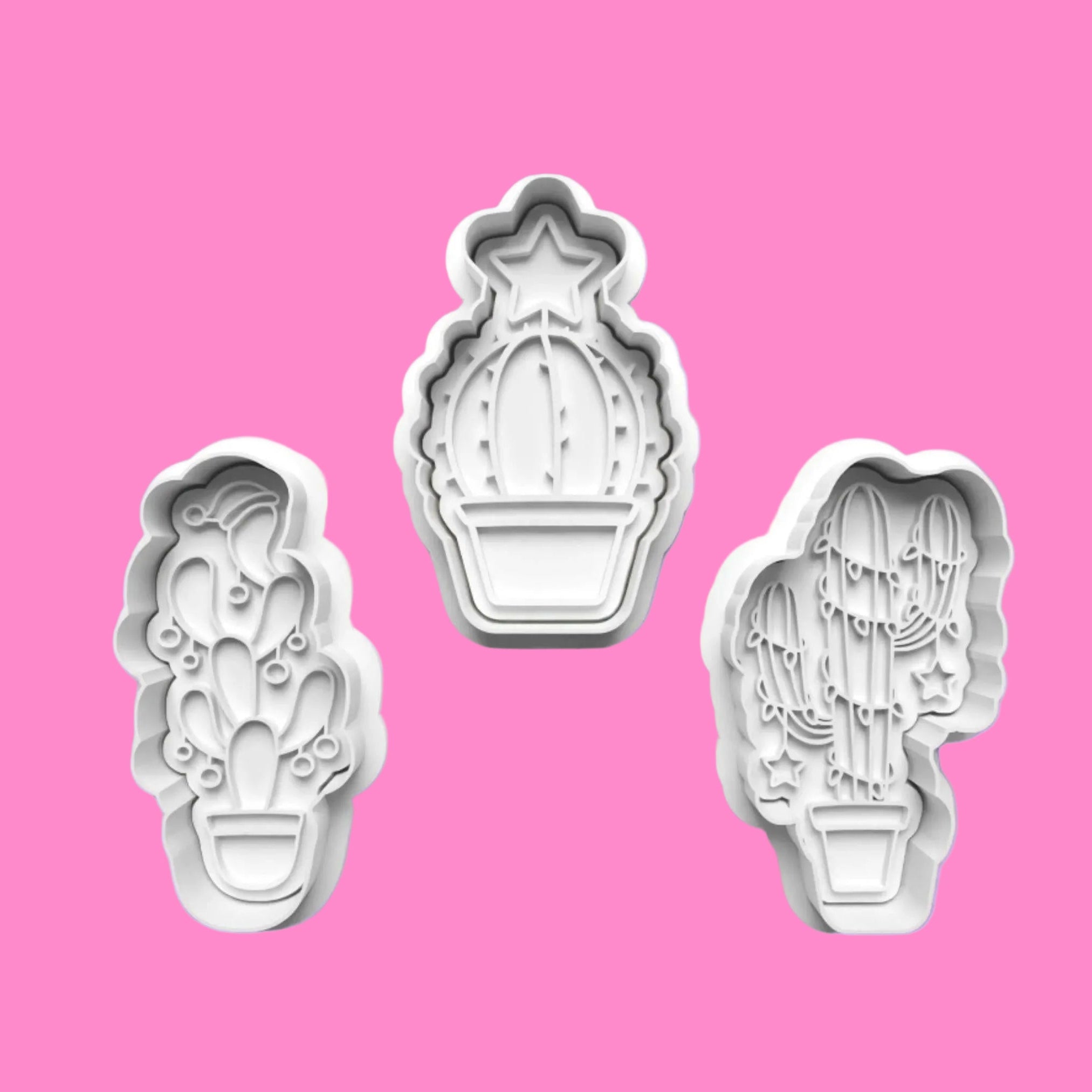 Christmas Cactus Cookie Cutter and Embosser Stamp Complete Set.