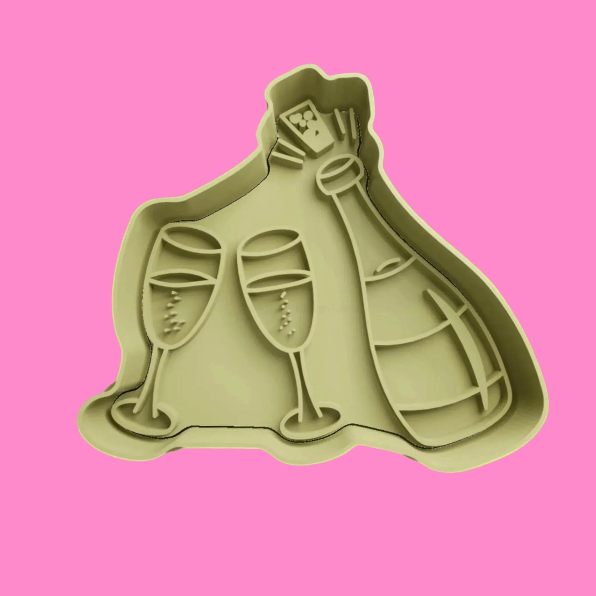 Champagne Bottle and Glasses Celebration Cookie Cutter and  Embosser Set.
