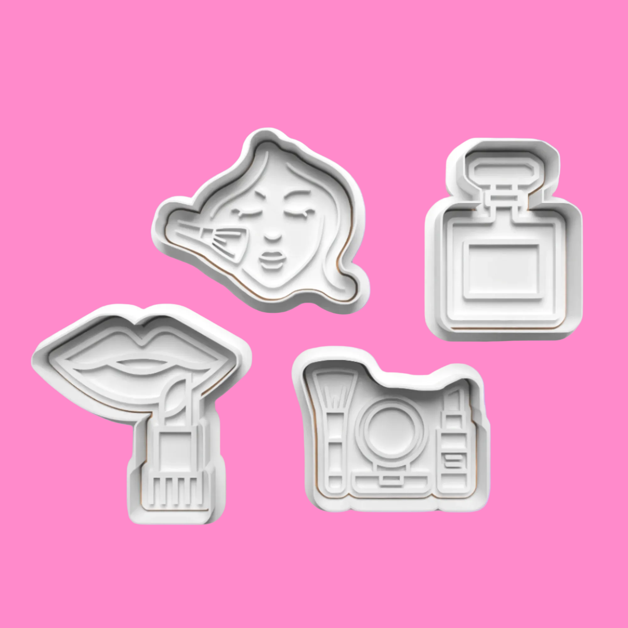 Beauty-Themed Embosser and Cookie Cutter Set – 4-Piece Glamorous Baking Tools.