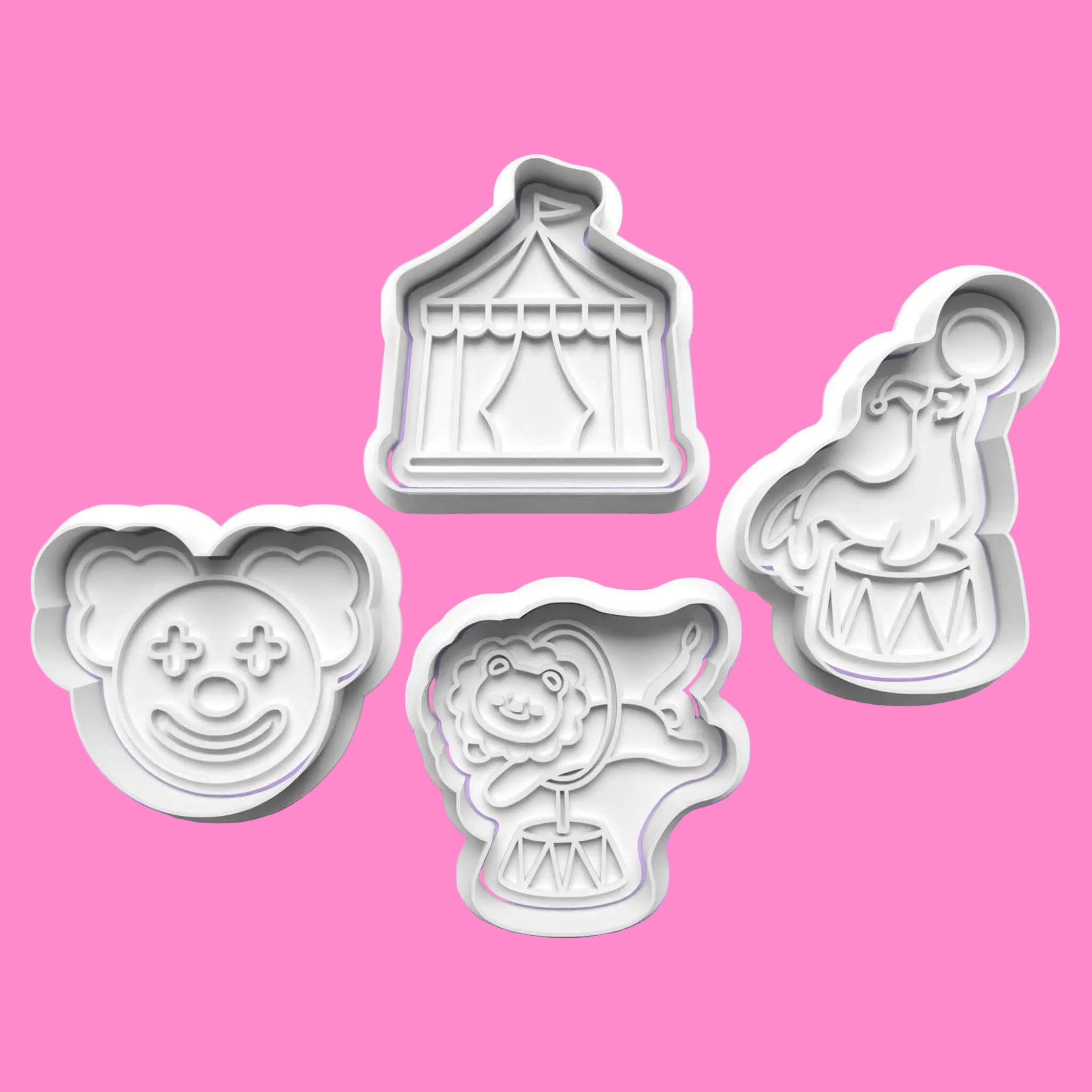 Circus Scene Cookie Cutter and Embosser Stamp Set. Handmade gift item..
