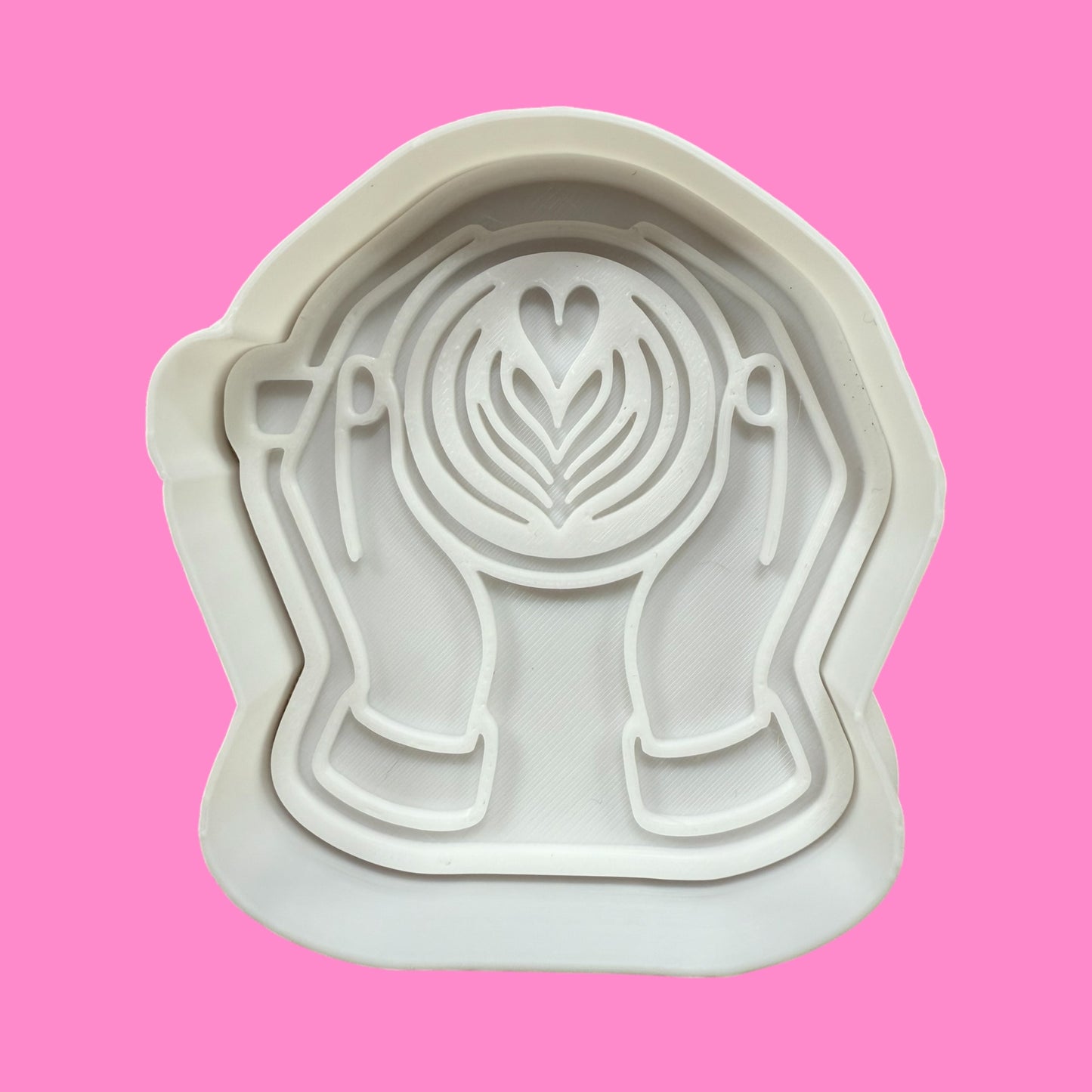 Hands Holding Coffee Cup Cookie Cutter & Embosser – Heart Latte Art Design