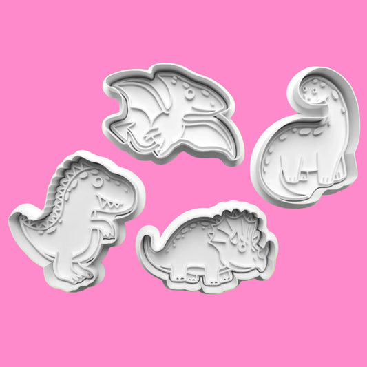Dinosaurs set 1 Cookie Cutter and Embosser Set of 4 in 7cm or 10cm sizes..