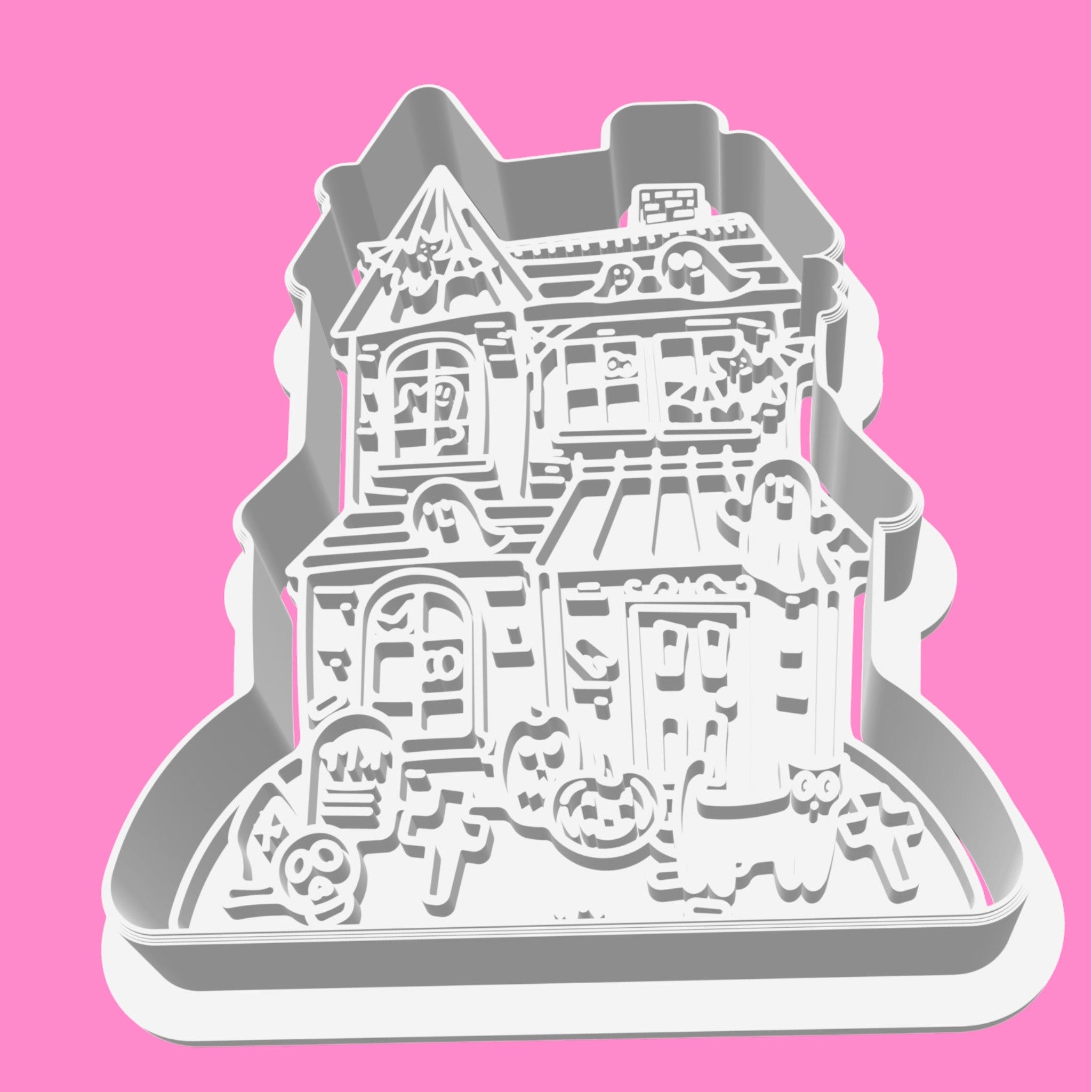 Haunted House Cookie Cutter & Embosser – Detailed Halloween Mansion Stamp