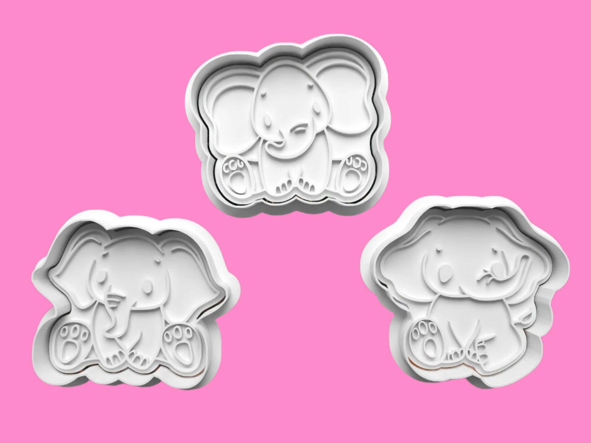 Three Baby Cute Elephant Cookie Cutter and Embosser Set of 3.