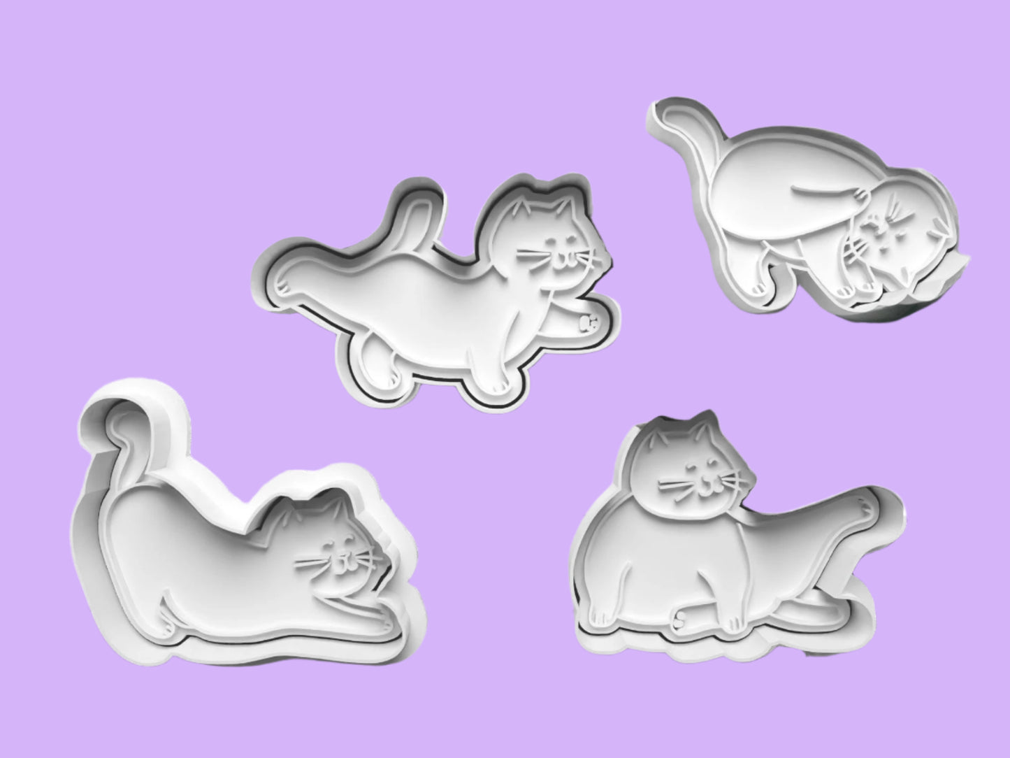 Yoga Cat Cookie Cutter and Embosser Set of 4 in 7cm or 10cm sizes.