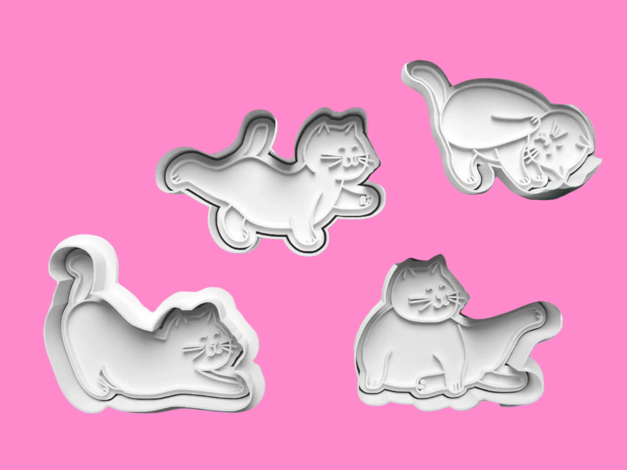 Yoga Cat Cookie Cutter and Embosser Set of 4 in 7cm or 10cm sizes..