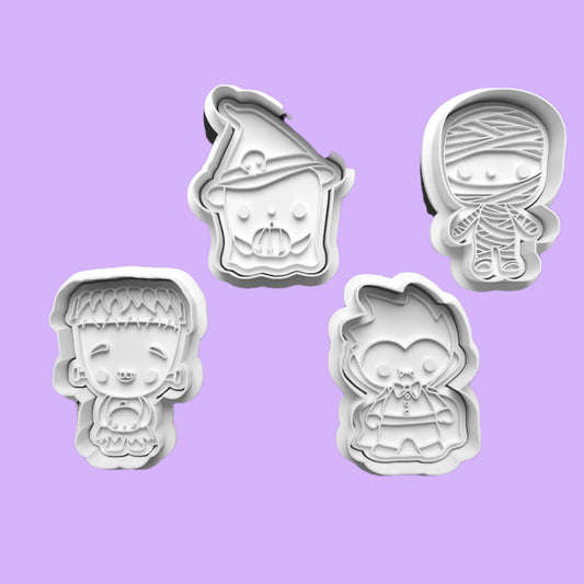 Halloween Little Monsters complete Cookie Cutters and Embosser Set. Handmade gift item.