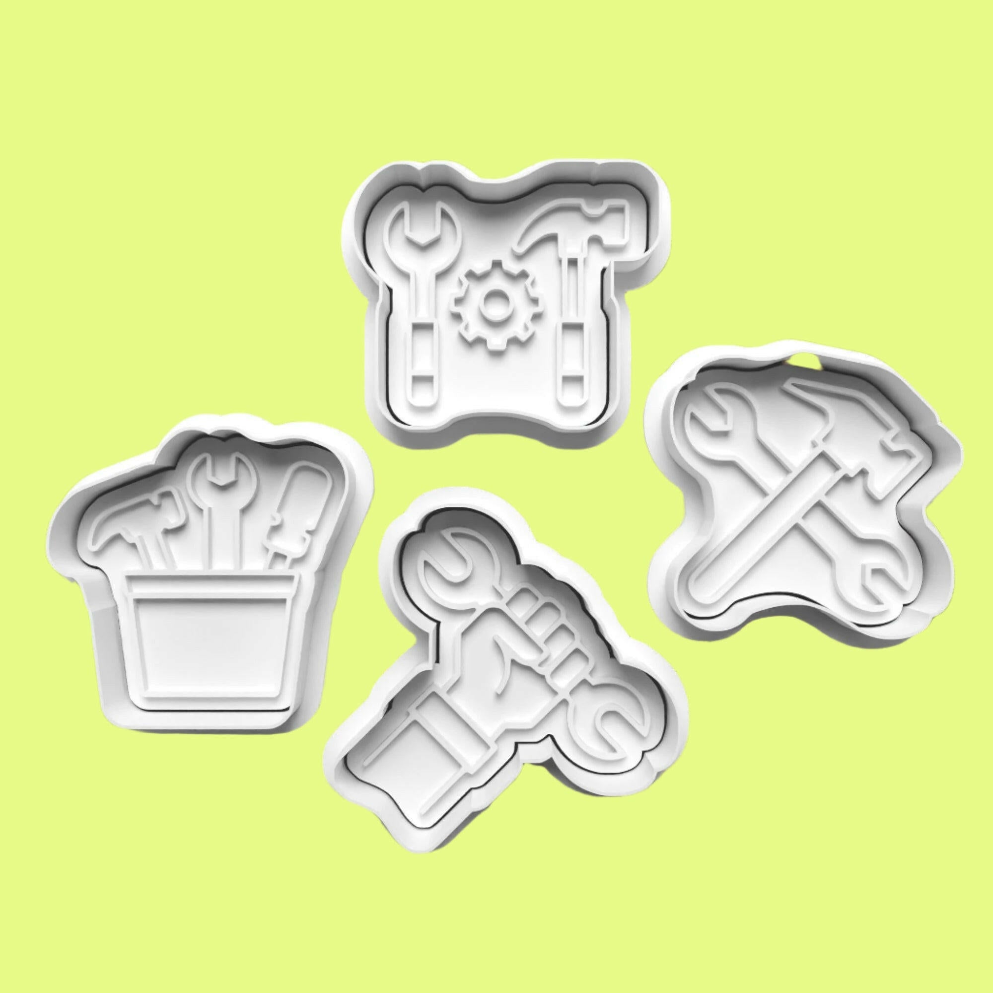 Tools Set Hammer Screwdriver Spanner complete Cookie Cutters and Embosser Set. Handmade gift item..