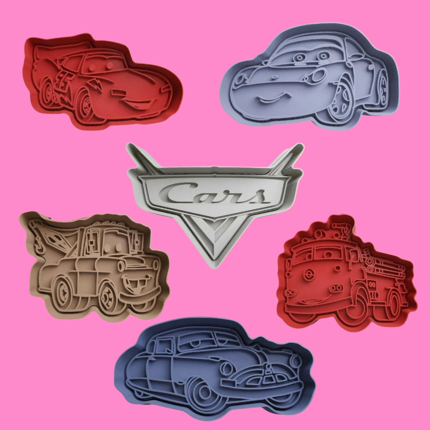 Cars Movie-Inspired Embosser and Cookie Cutter Set – 6 Piece Baking Tools