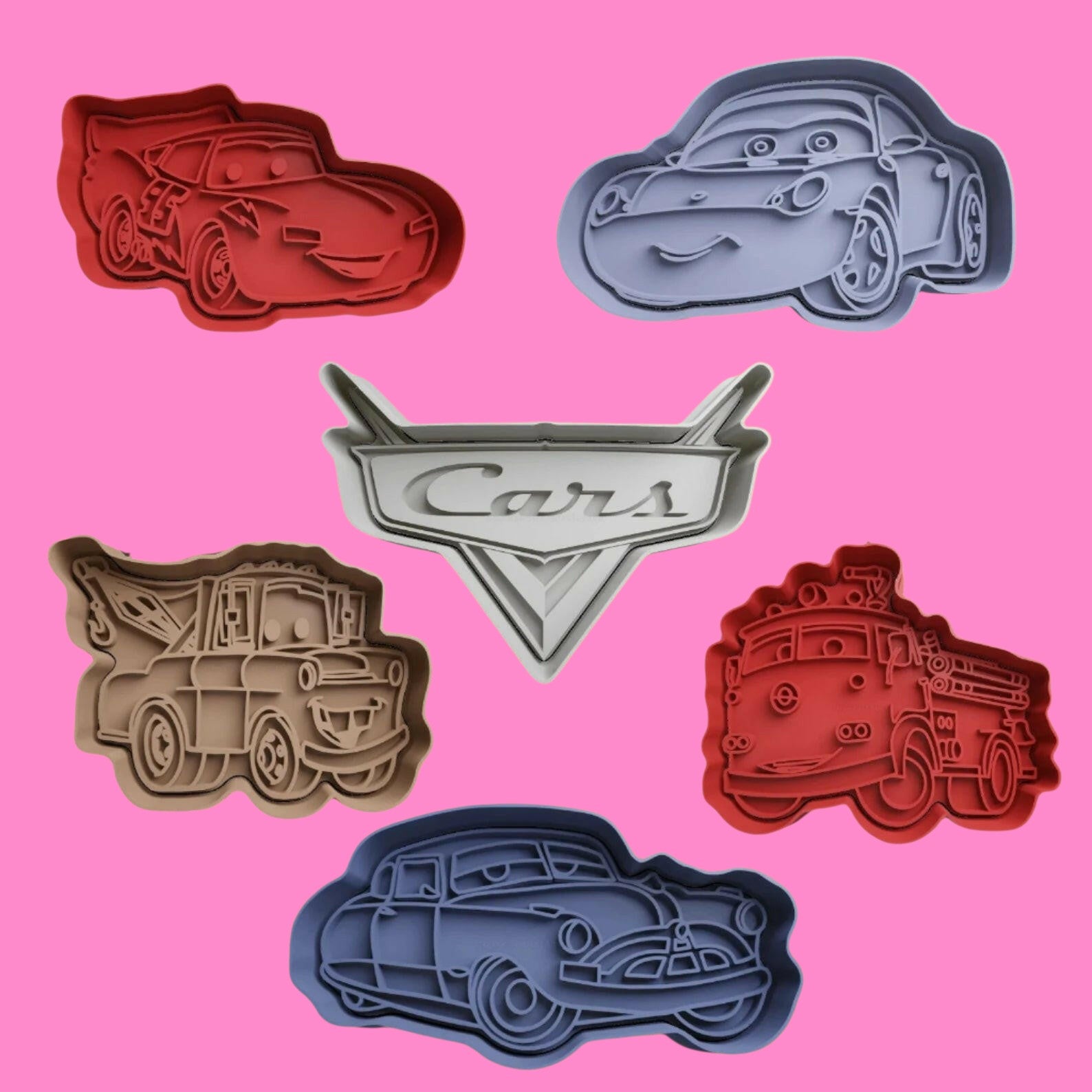 Cars Movie-Inspired Embosser and Cookie Cutter Set – 6 Piece Baking Tools