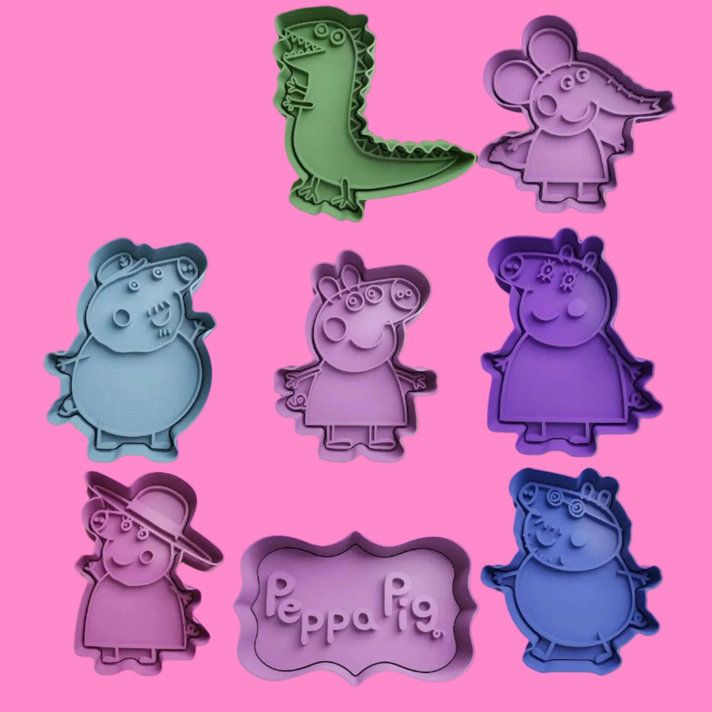 Peppa Pig Family and Friends Cookie Cutter and Embosser Stamp Set of 8.