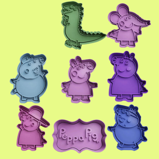 Peppa Pig Family and Friends Cookie Cutter and Embosser Stamp Set of 8